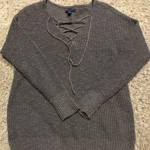 American Eagle Lace Up V-Neck Sweater